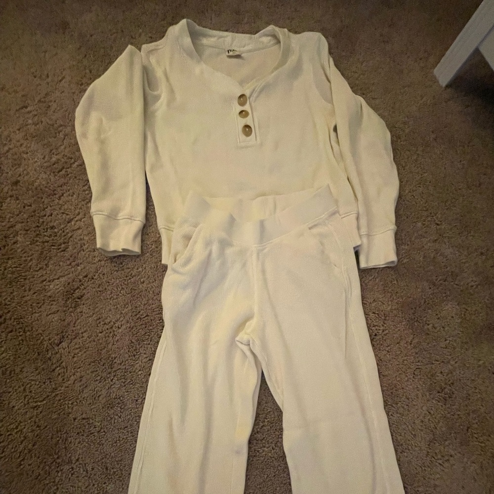 White Henley Long Sleeve lounge set